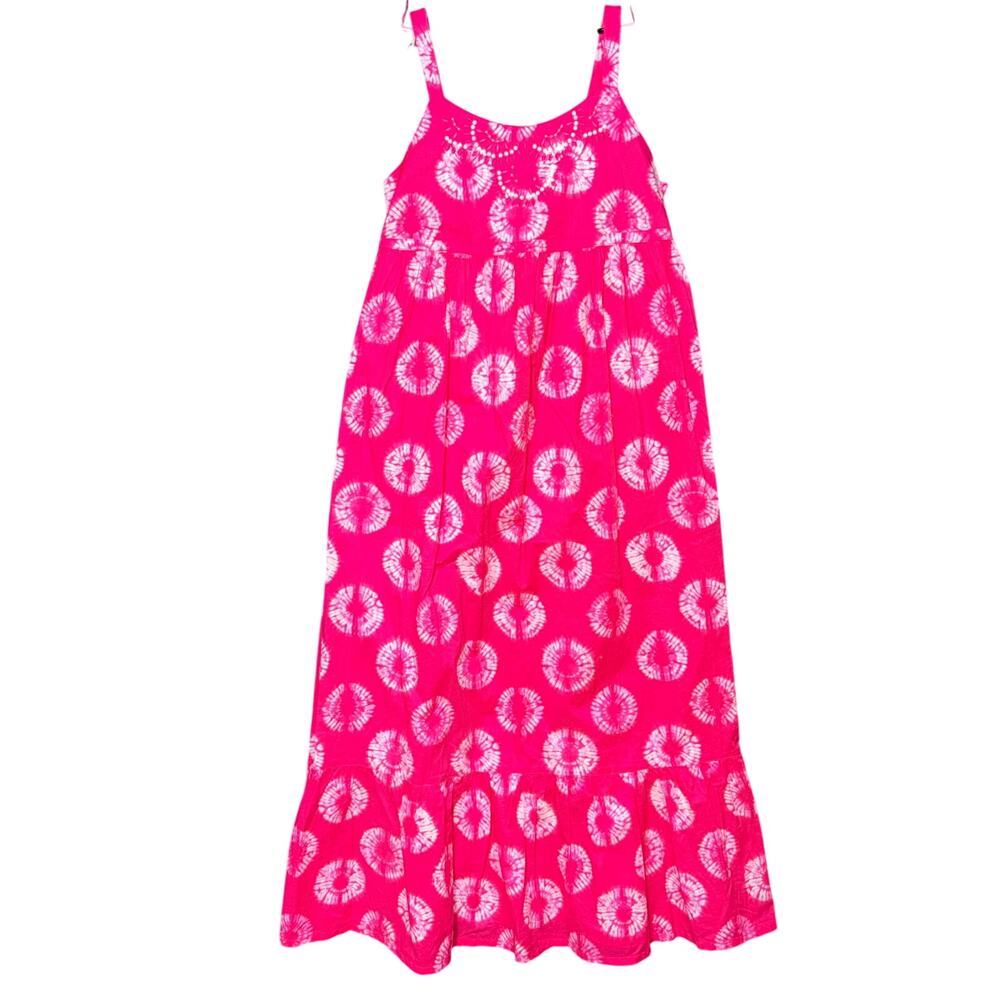 Y2K Calypso St Barth Girls Maxi Sundress Smocked Back Sleeveless Tie Dye Pink XL